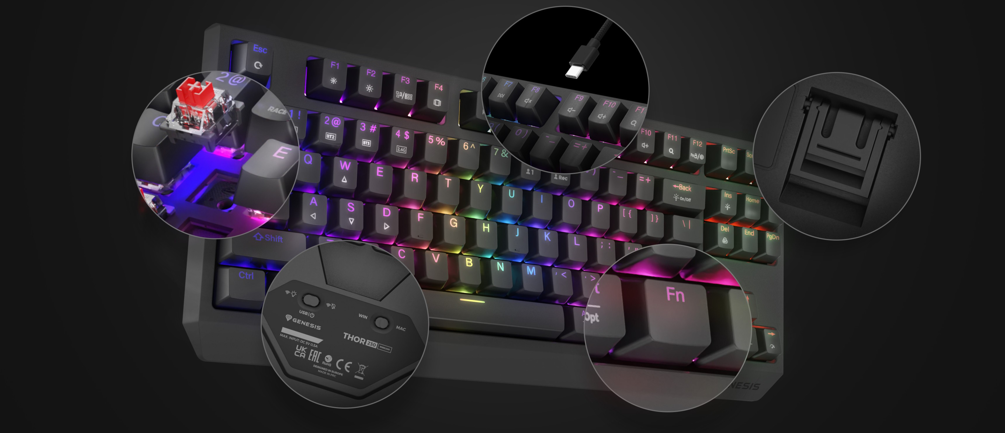 Clavier de jeu mécanique RVB sans fil avec commutateurs Outemu, doté d'un rétroéclairage personnalisable et d'un câble USB-C détachable.