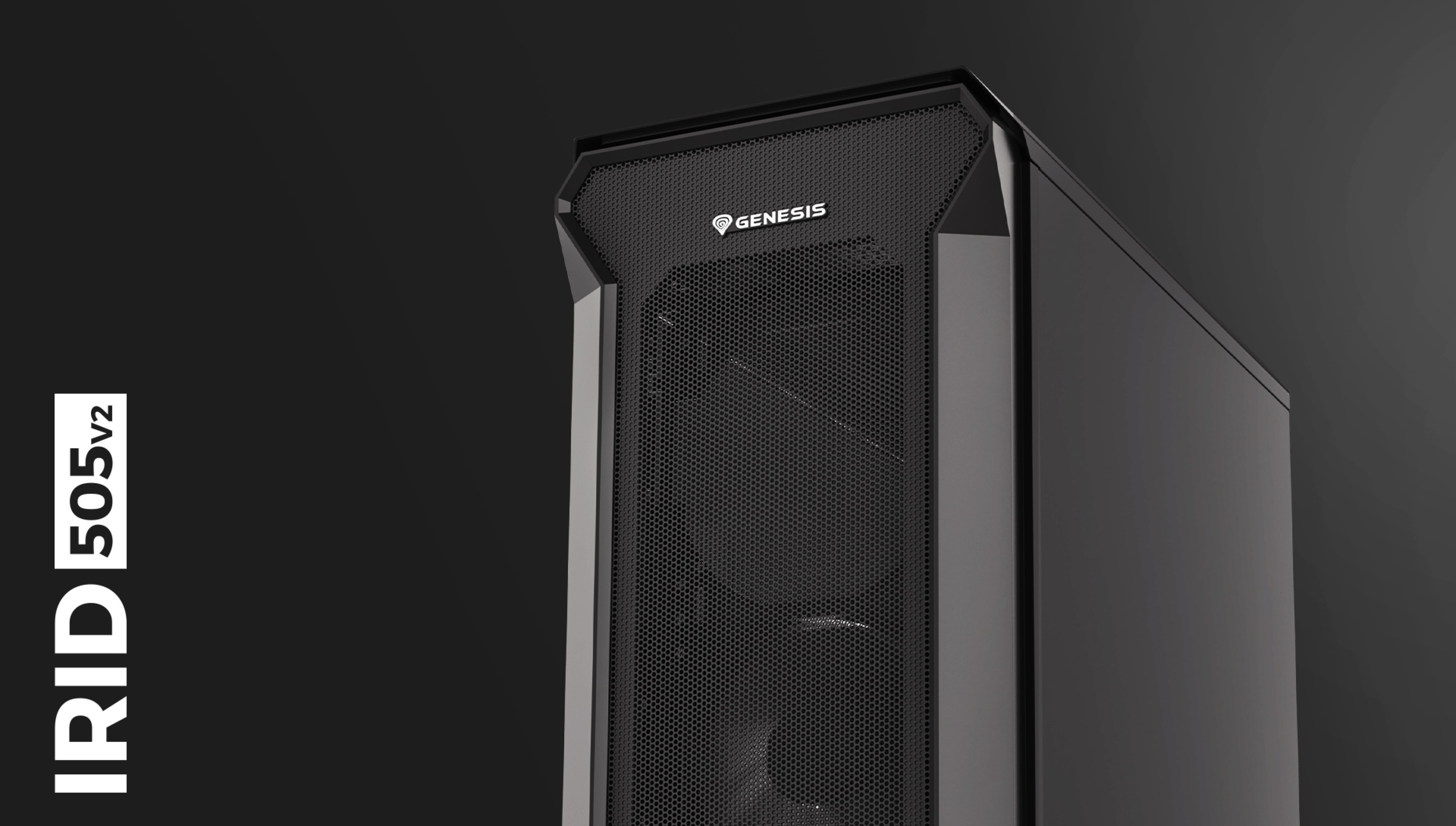 Boîtier tour MIDI Genesis IRID 505 V2 noir avec panneau avant en maille et fenêtre