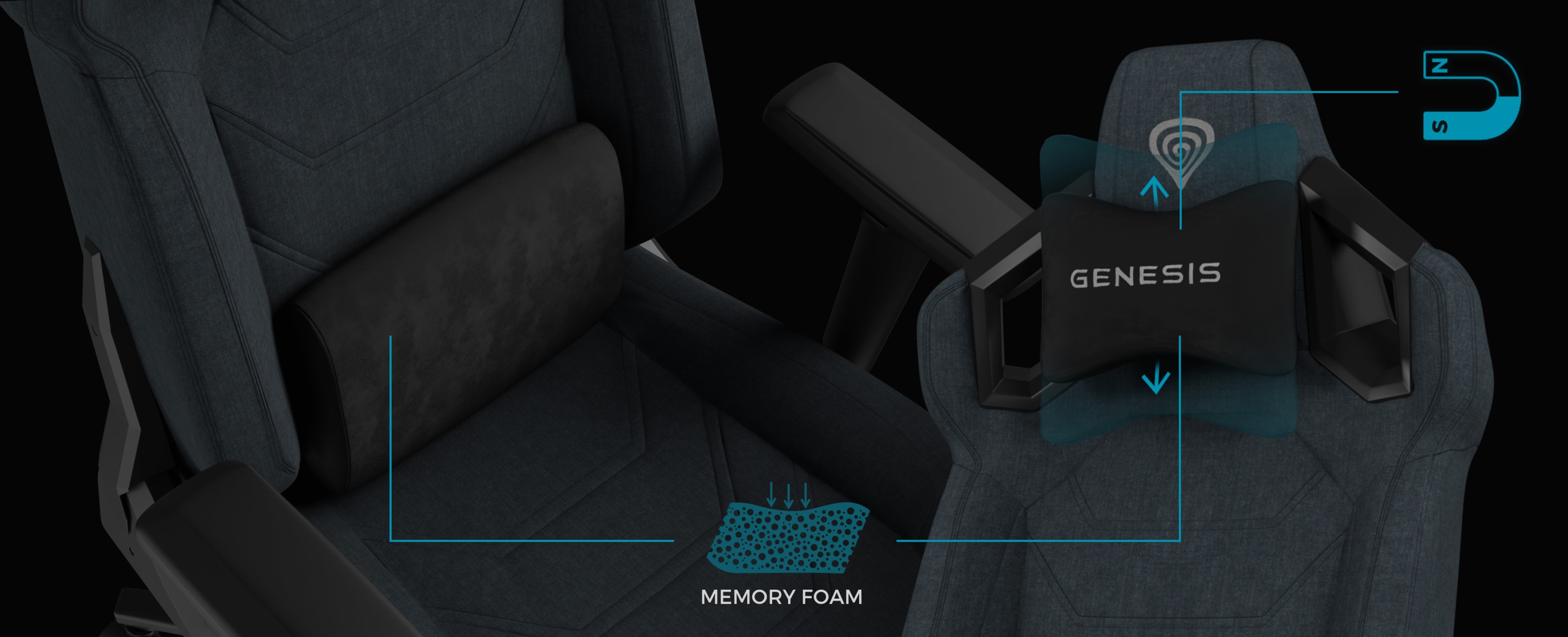 Fauteuil de jeu Genesis Nitro 800 gris, doté d'un support en mousse à mémoire de forme, d'accoudoirs réglables et d'éléments de conception ergonomiques.