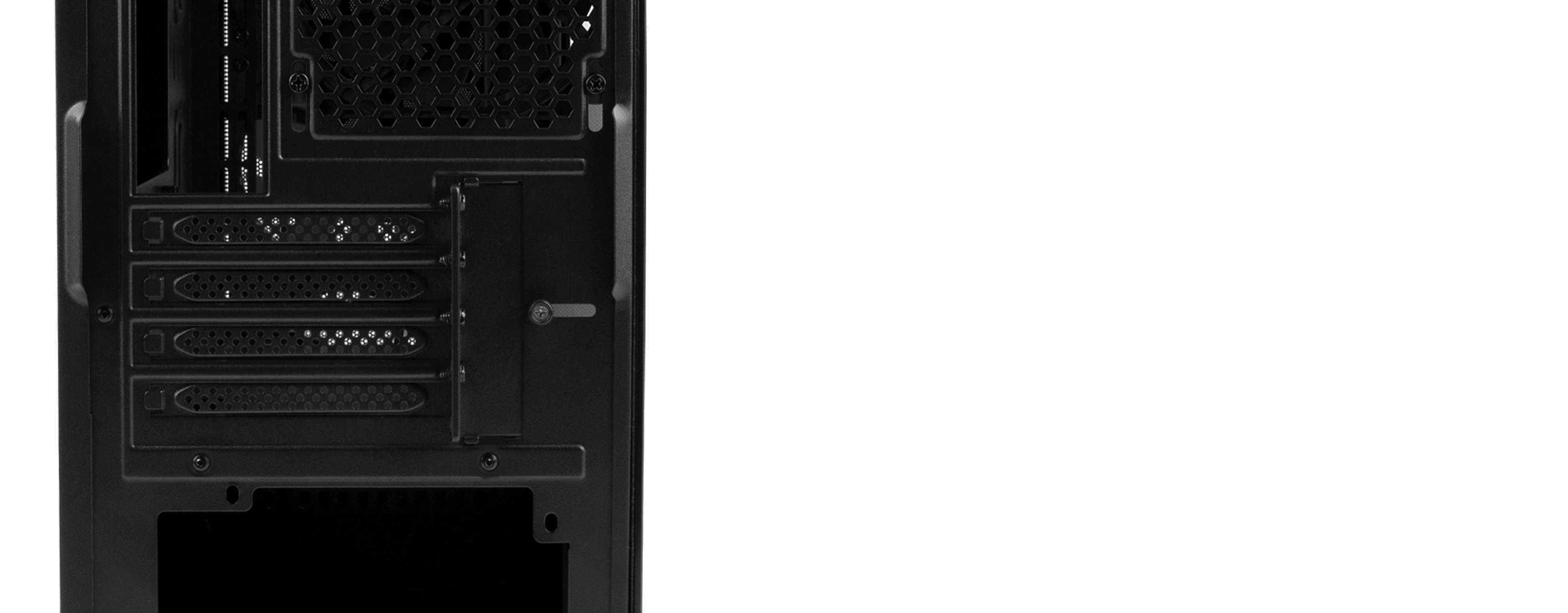 Boîtier mini tour Genesis Irid 503 V2 MATX noir avec une fenêtre latérale transparente et de multiples fentes d'aération.