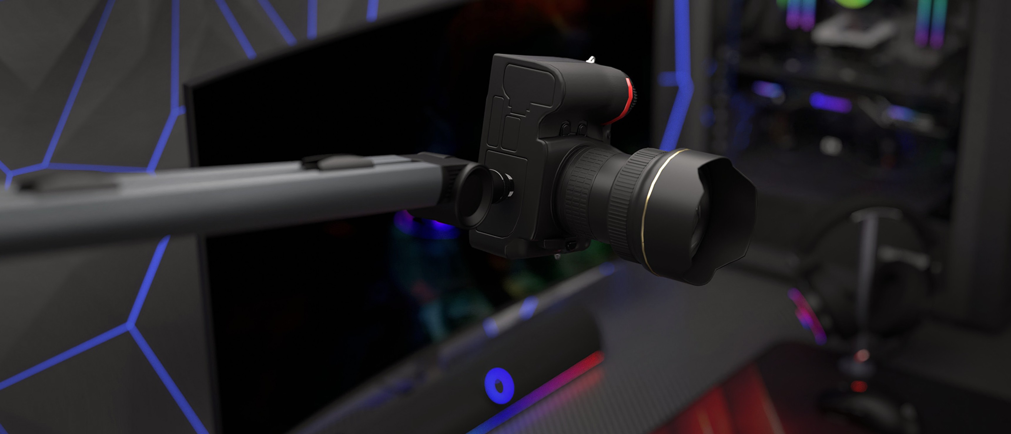 Bras de microphone pour Genesis Thulium 700, doté d'un design épuré et d'un positionnement réglable, montré fixé à un espace de travail.