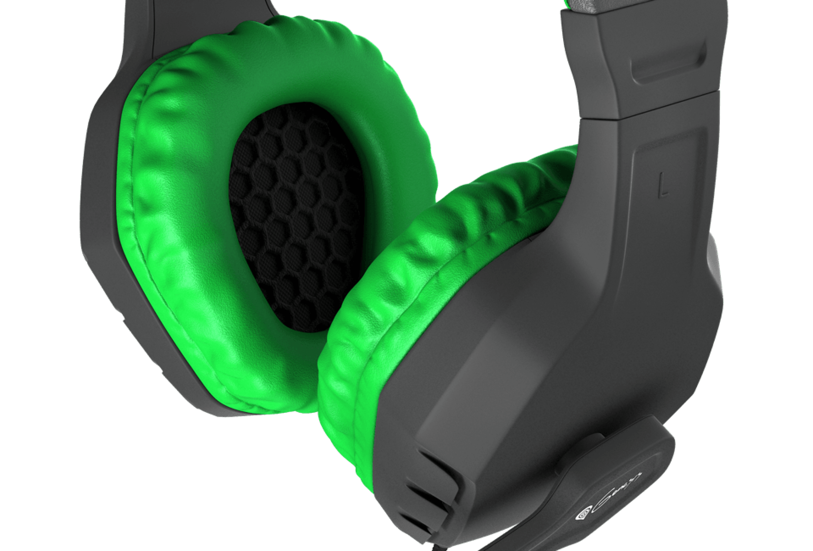 Casque supra-auriculaire noir et vert avec microphone, doté d'oreillettes rembourrées et d'un design élégant.