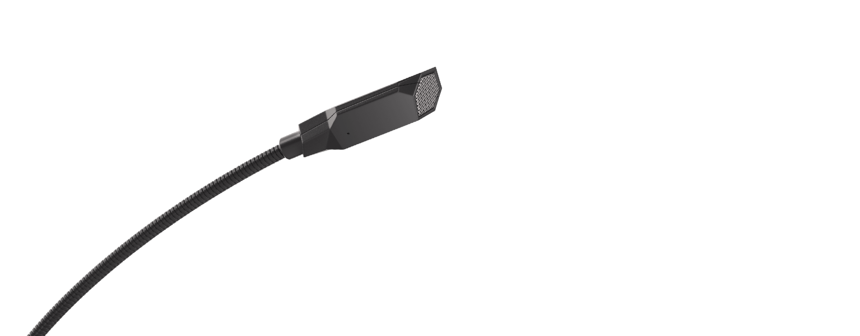 Microphone noir avec un cou flexible, conçu pour la clarté de la capture du son, doté d'une grille hexagonale.