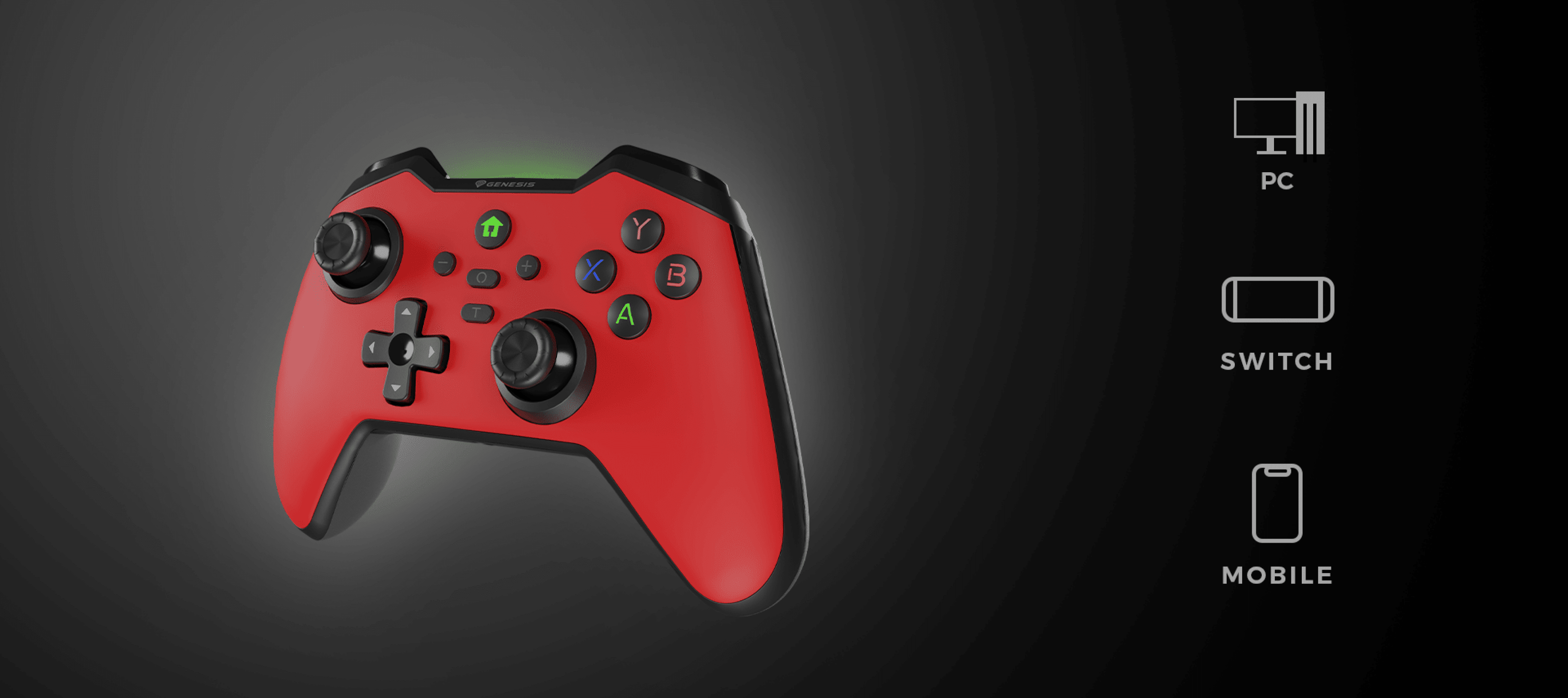 Manette de jeu noire sans fil compatible avec PC, Switch et appareils mobiles, dotée de plusieurs boutons et de commandes de type joystick.