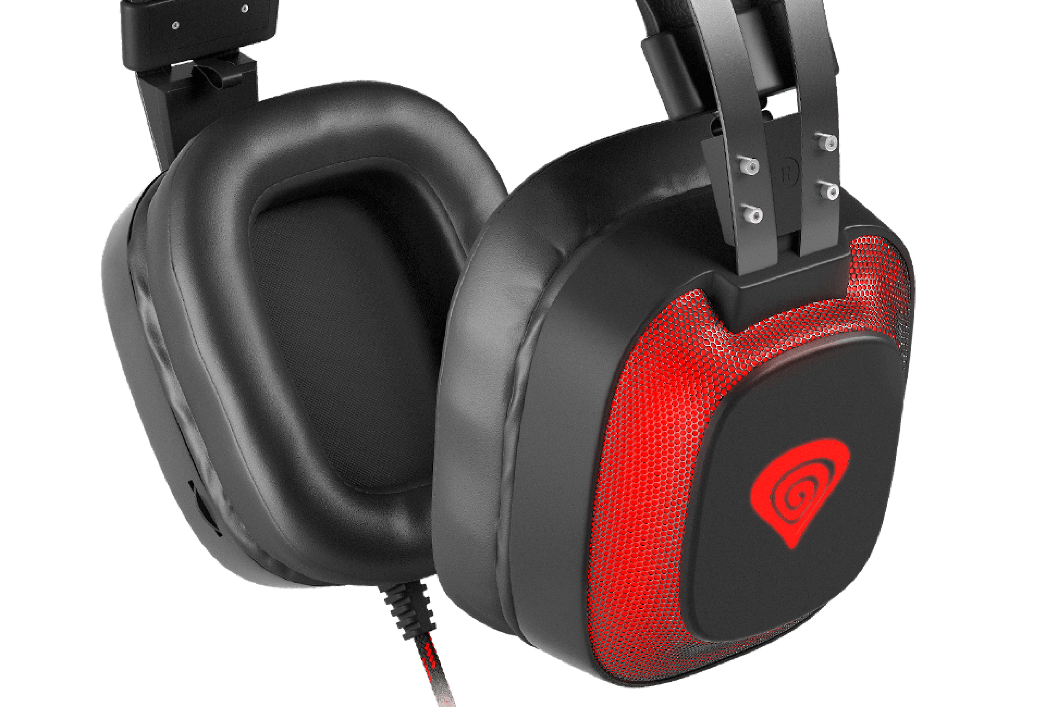 Casque supra-auriculaire Genesis Radon 720 7.1 surround sound noir et rouge avec un microphone et une connexion USB