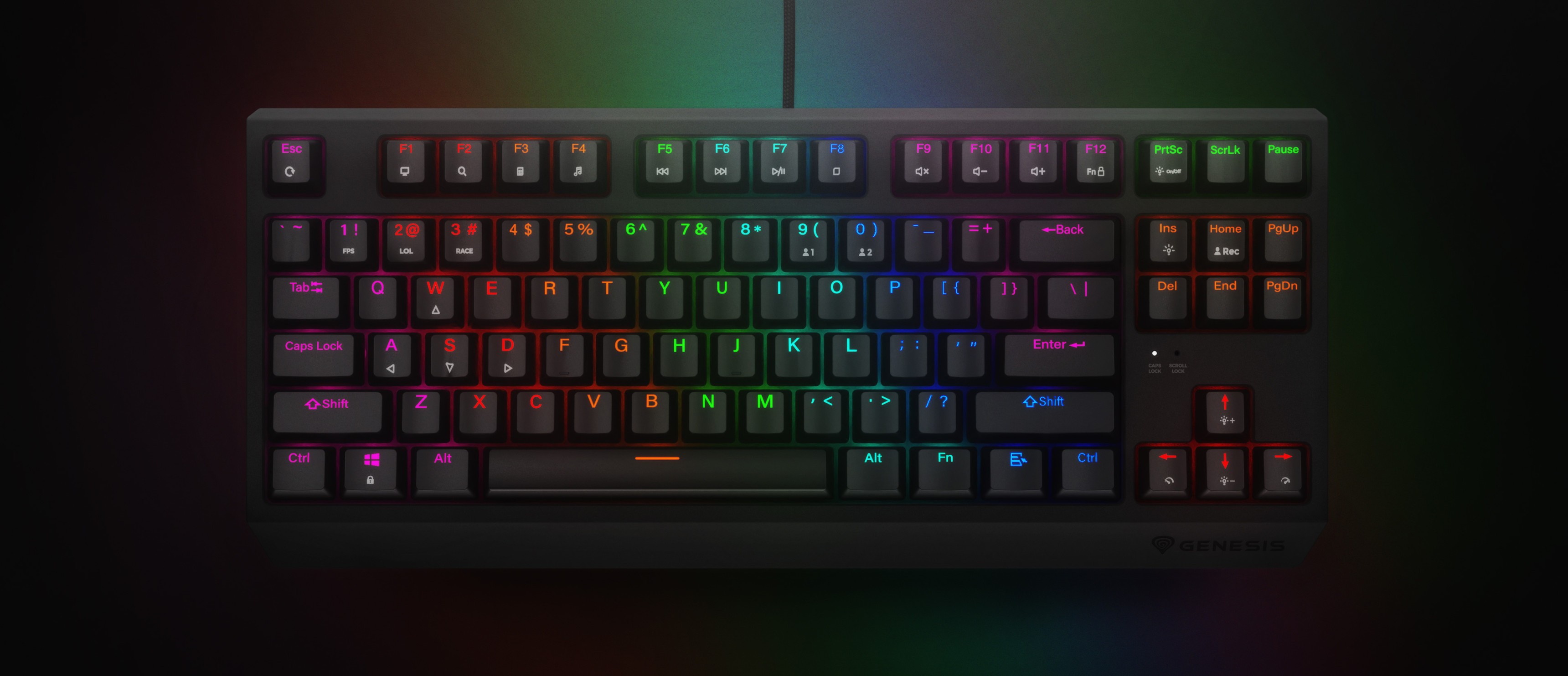 Clavier de jeu au design TKL compact, doté d'un rétroéclairage arc-en-ciel et de commutateurs Outemu Red. Touches remplaçables à chaud pour la personnalisation.