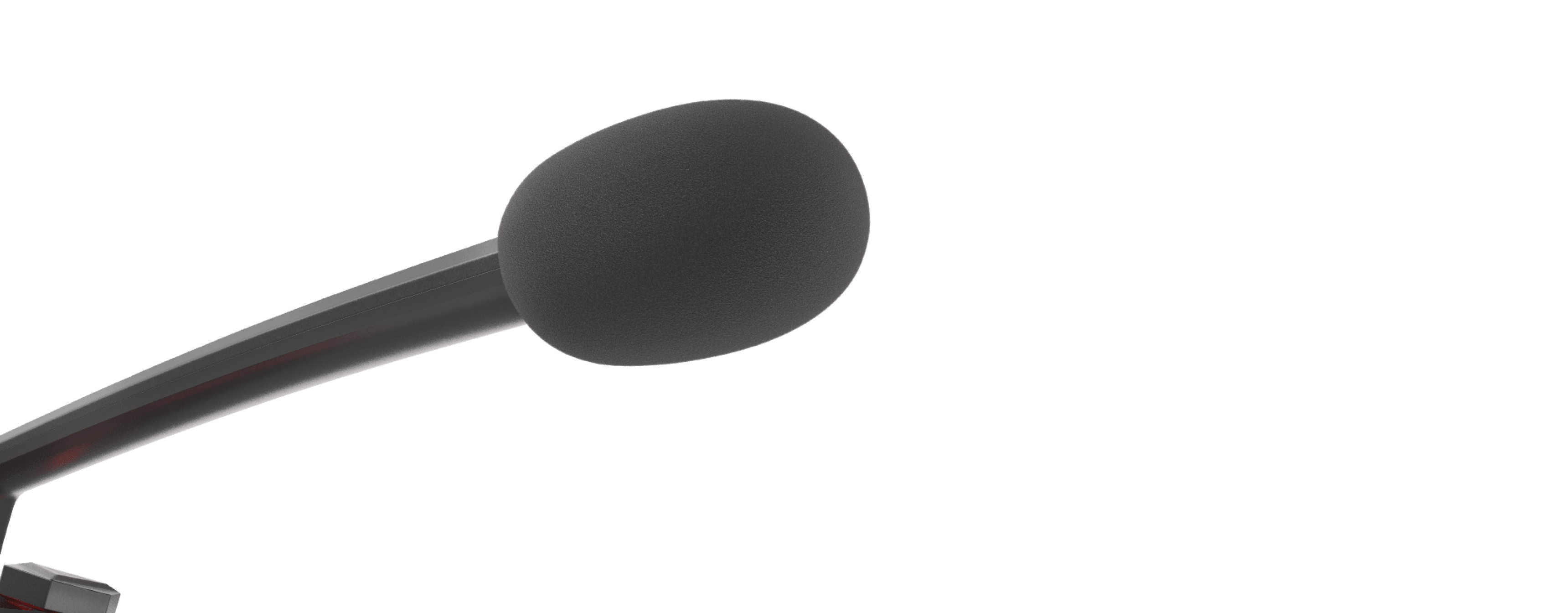 Gros plan sur un microphone Genesis Radium 200 doté d'une bonnette anti-vent arrondie en mousse noire et d'un bras noir élégant.