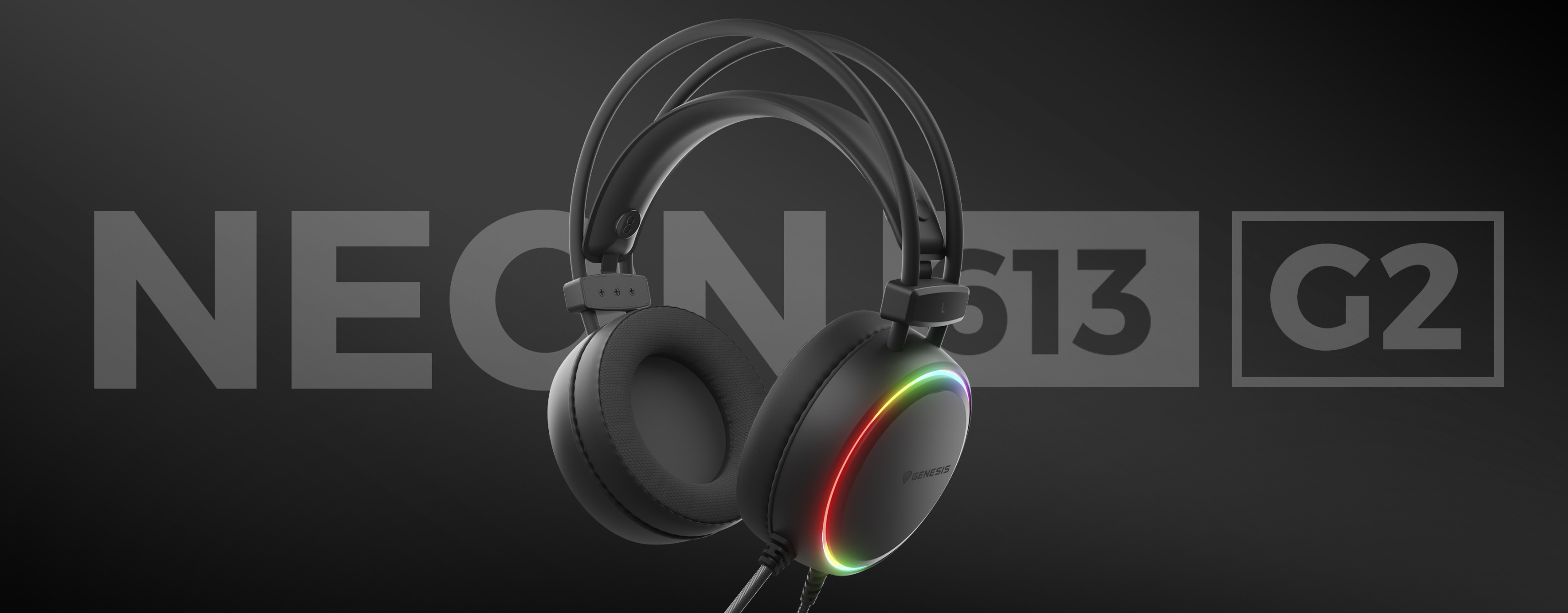 Casque d'écoute Black Genesis Neon 613 G2 RGB avec microphone, doté d'un éclairage LED multicolore