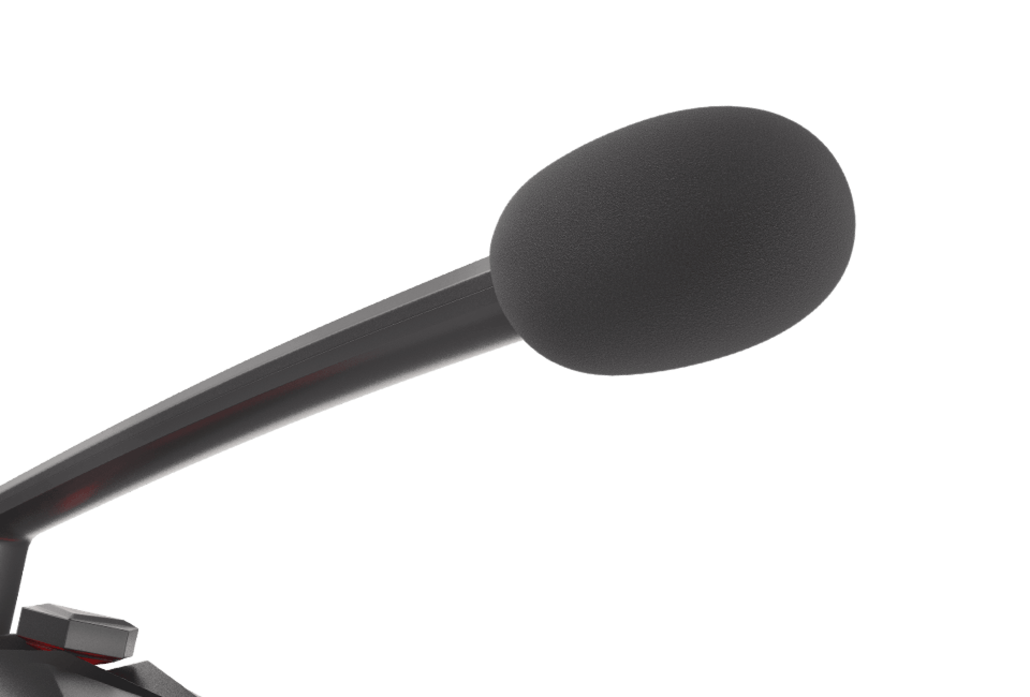 Microphone au design épuré avec une tête en mousse noire, idéal pour une capture audio claire.