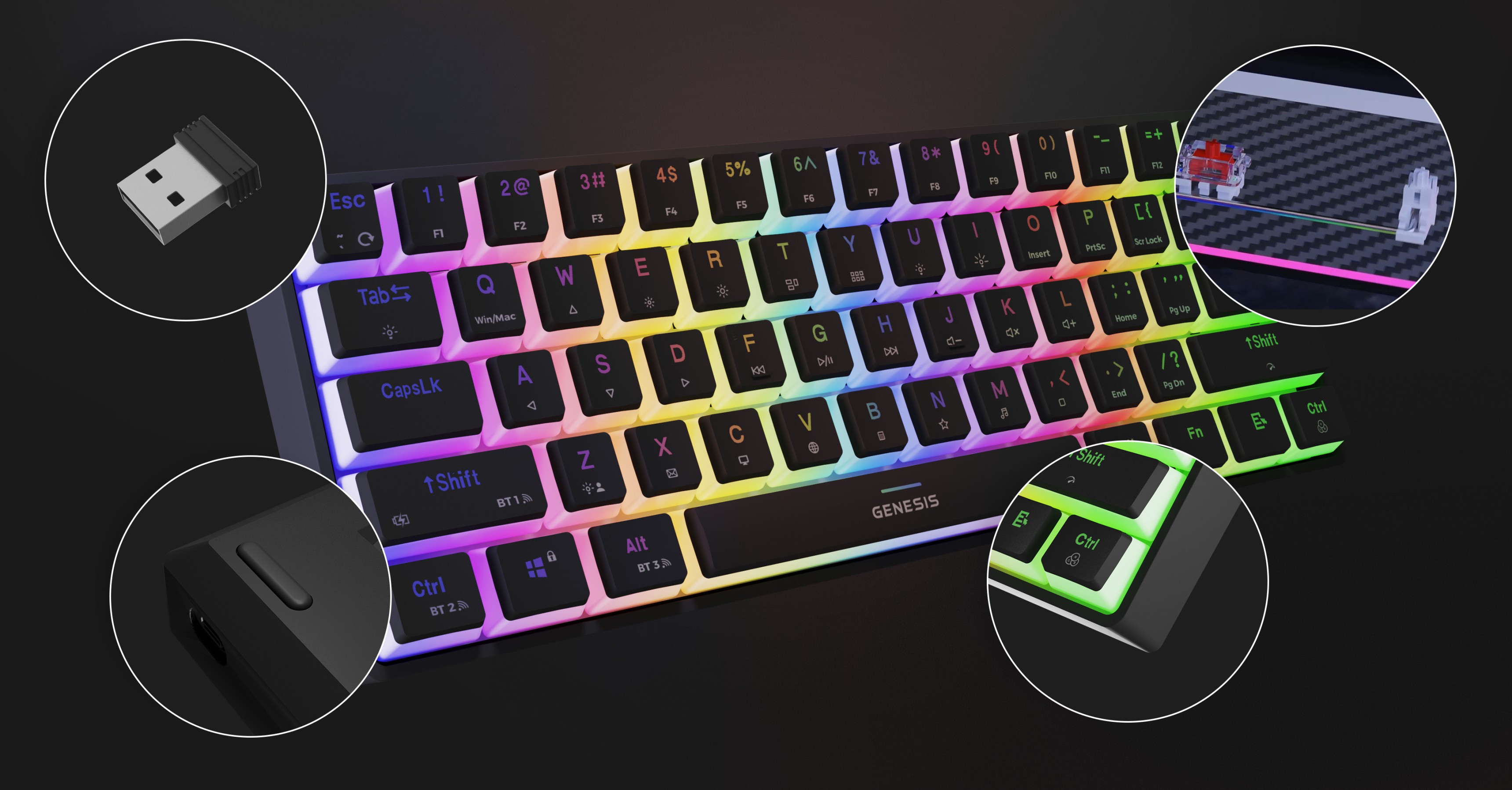 Clavier mécanique RVB sans fil avec commutateurs Gateron Red, doté d'un éclairage personnalisable et d'un récepteur USB.