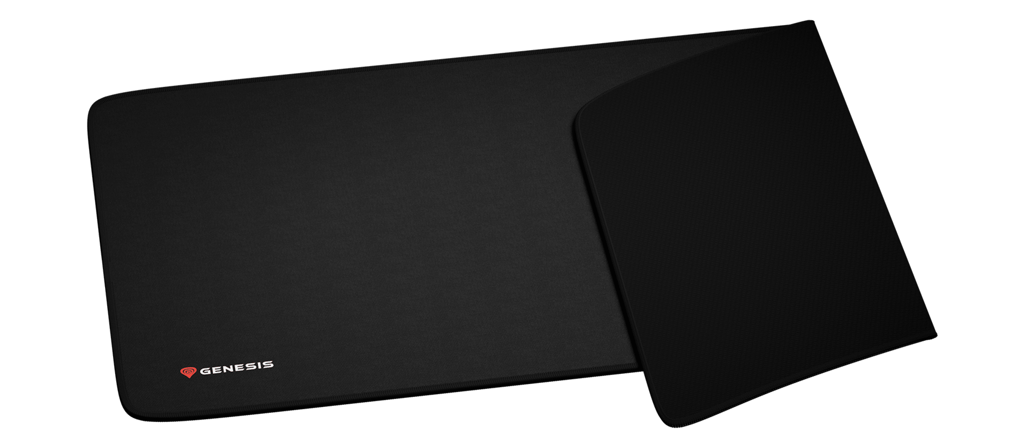 Grand tapis de souris de jeu noir avec une surface lisse et un logo en coin. Dimensions : 900x450mm