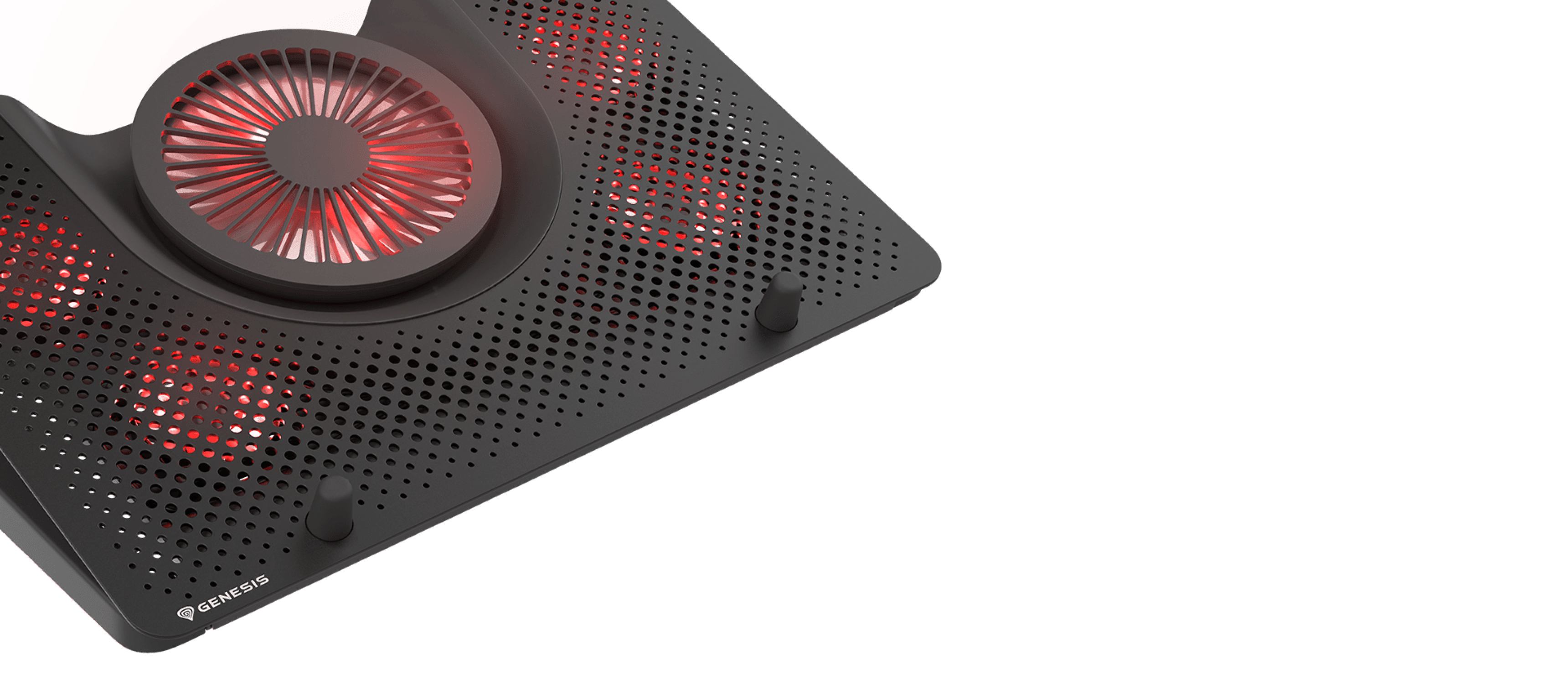 Coussin de refroidissement pour ordinateur portable Genesis OXID 550 comprenant cinq ventilateurs, un éclairage LED rouge et un port USB, compatible avec les ordinateurs portables de 15,6 à 17,3 pouces.