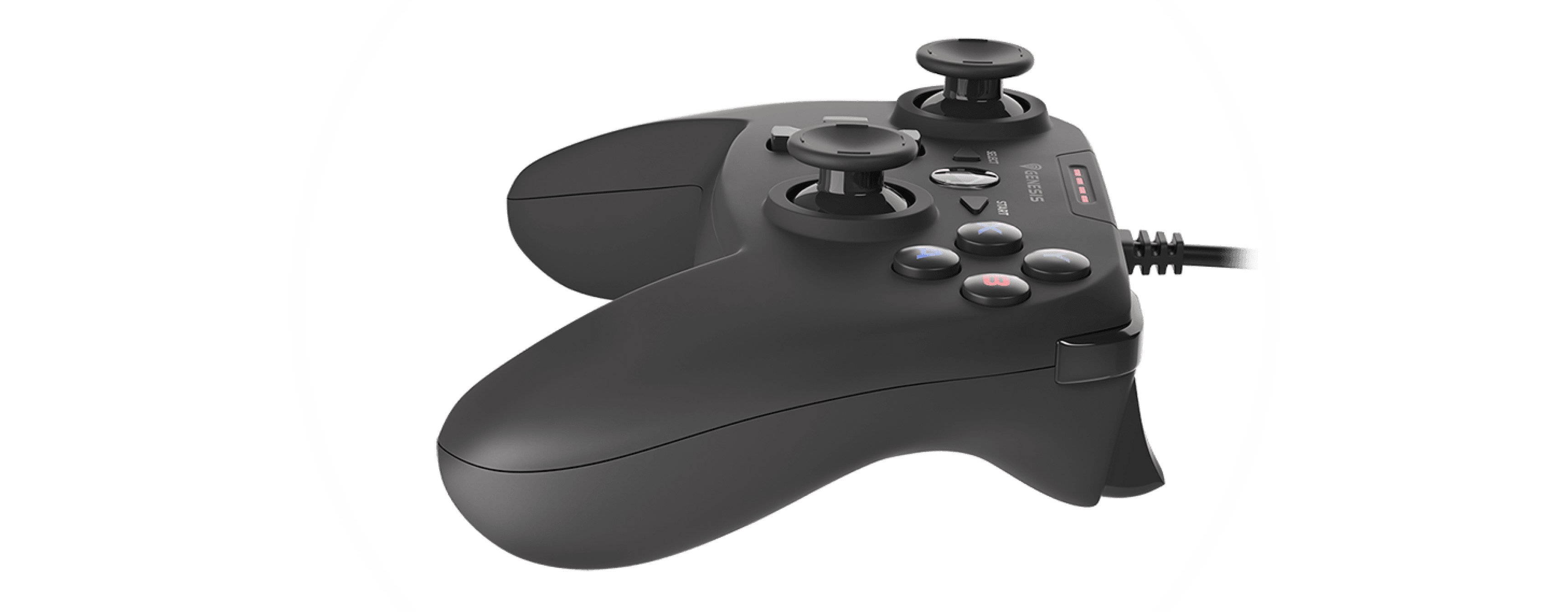 Manette de jeu Genesis Mangan P58 filaire pour PS3/PC, dotée de deux sticks analogiques et de plusieurs boutons dans un design noir élégant.