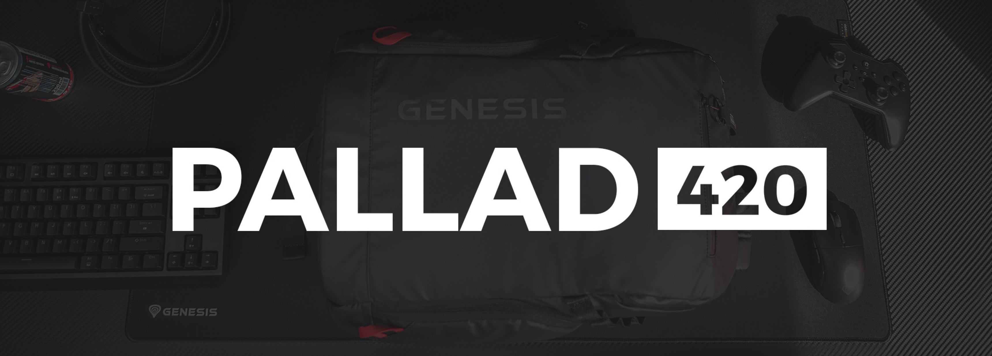 Sac à dos pour ordinateur portable Genesis 420 noir, conçu pour les ordinateurs portables de 15,6 pouces, d'une capacité de 18L, placé sur un bureau de jeu.
