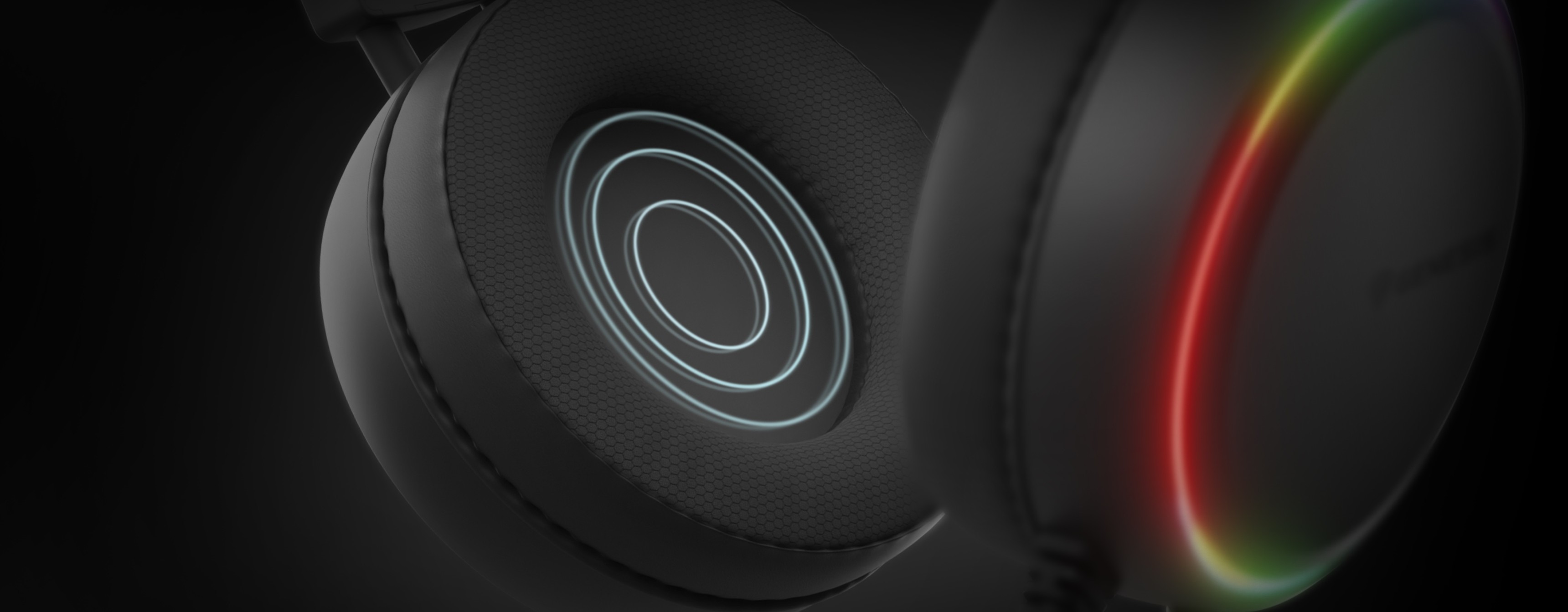 Gros plan sur les écouteurs supra-auriculaires noirs Genesis Neon 613 G2 RGB dotés d'accents lumineux et d'un microphone intégré.