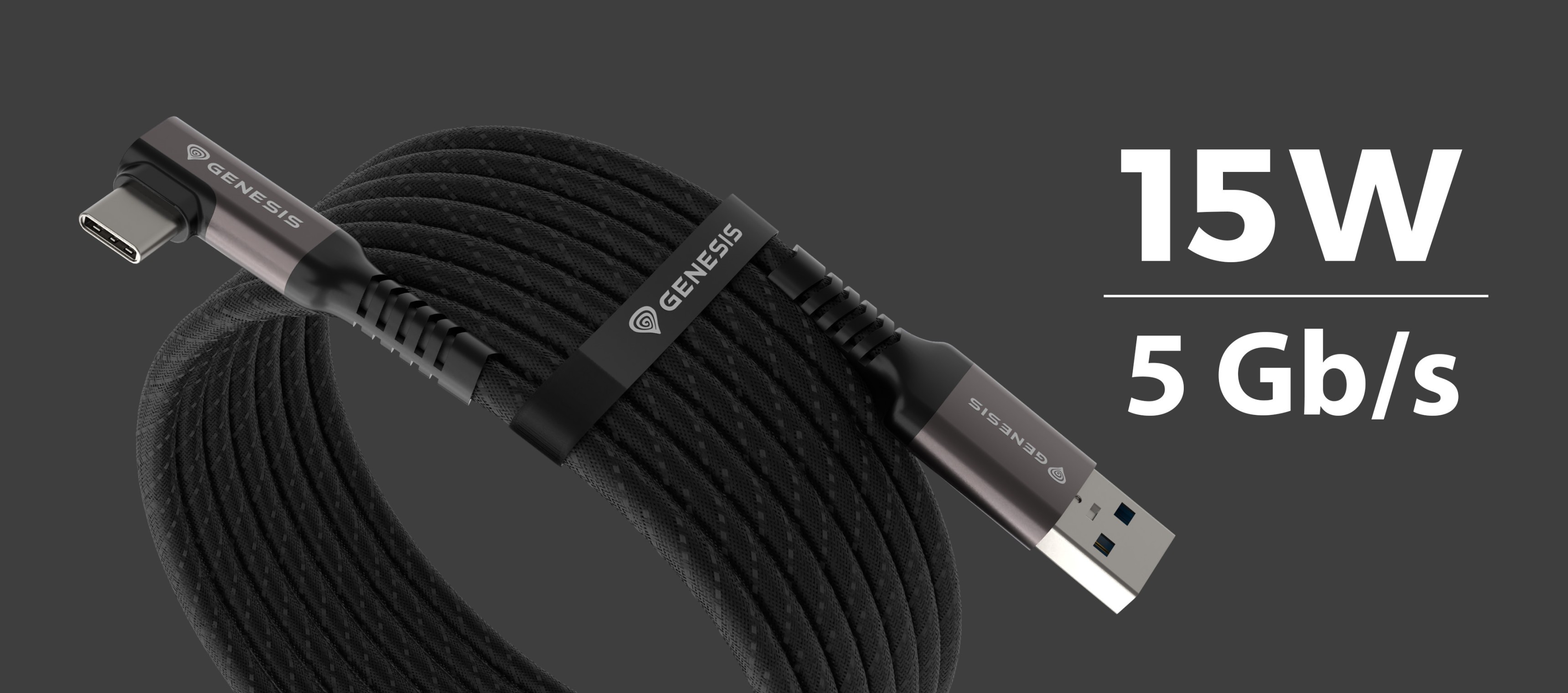 Câble USB-C vers USB-A de 3 mètres de long, prenant en charge le transfert de données à 5 Gb/s et l'alimentation électrique de 15 W, doté d'un design tressé.
