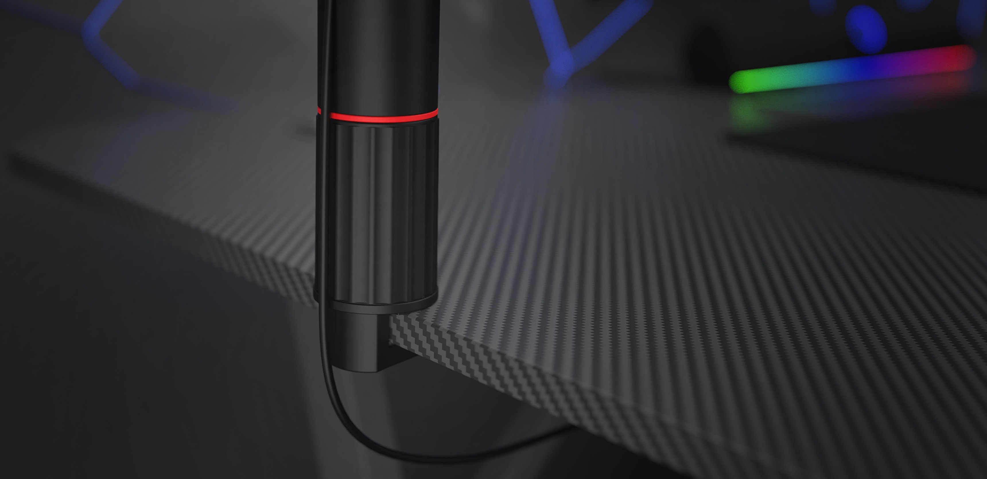 Bras de microphone pour Genesis Thulium 700, présentant un design noir élégant avec un accent rouge, monté sur une surface texturée.