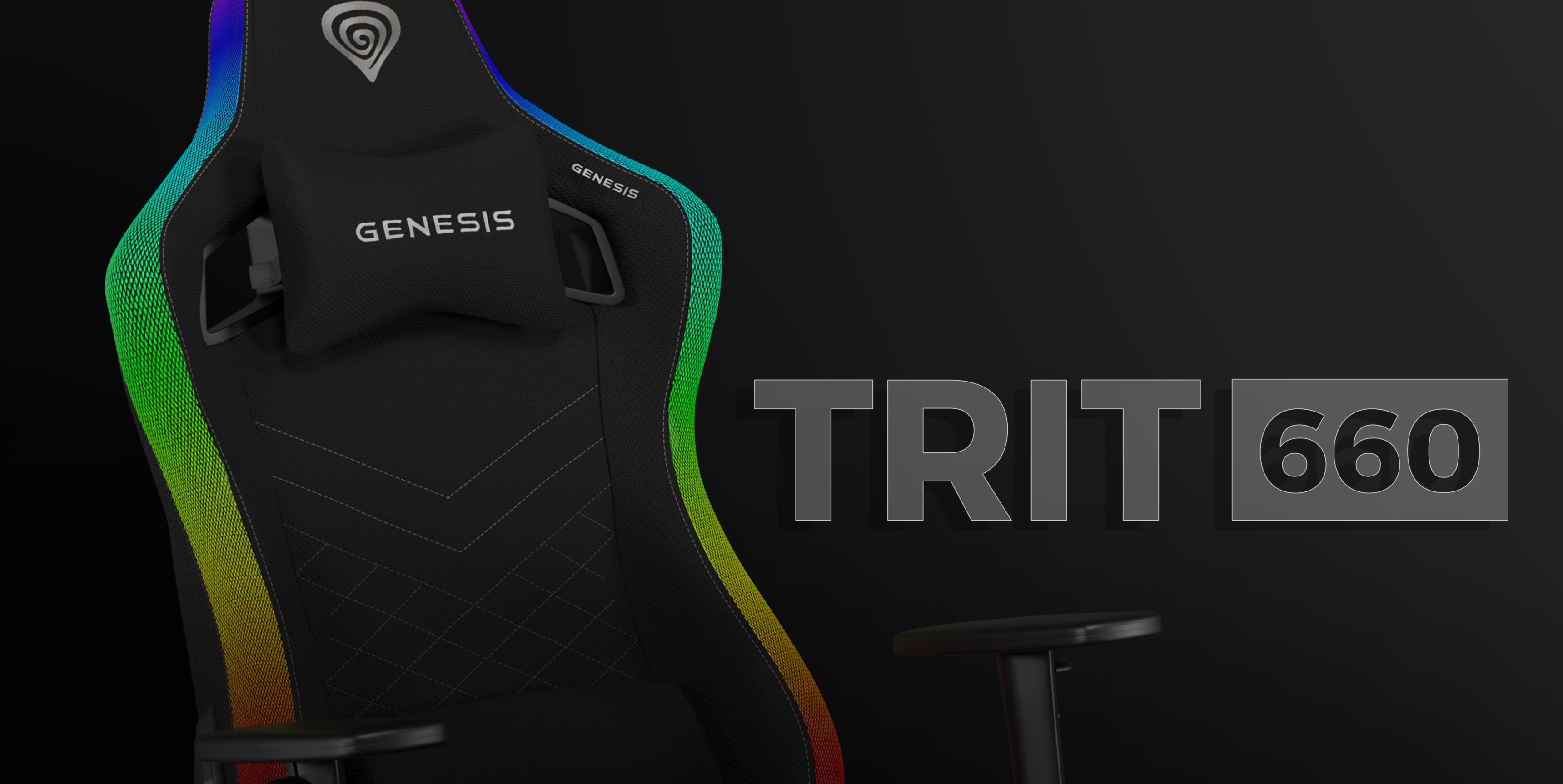 Fauteuil de jeu noir avec éclairage RVB, comportant le logo Genesis et le nom du modèle "TRIT 660" affichés bien en évidence.