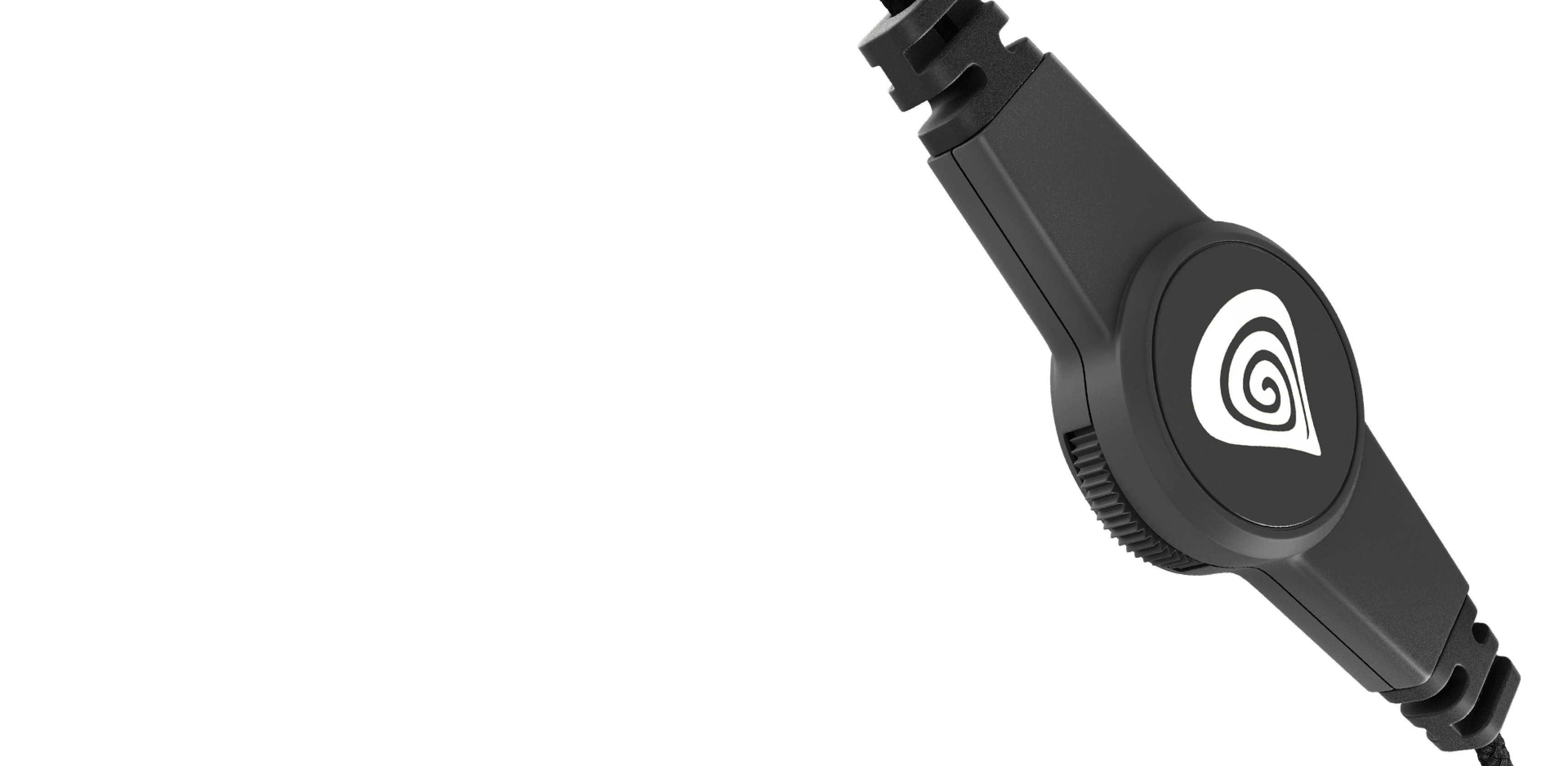 Casque supra-auriculaire noir et bleu avec un microphone et un bouton de contrôle sur le câble de connexion.