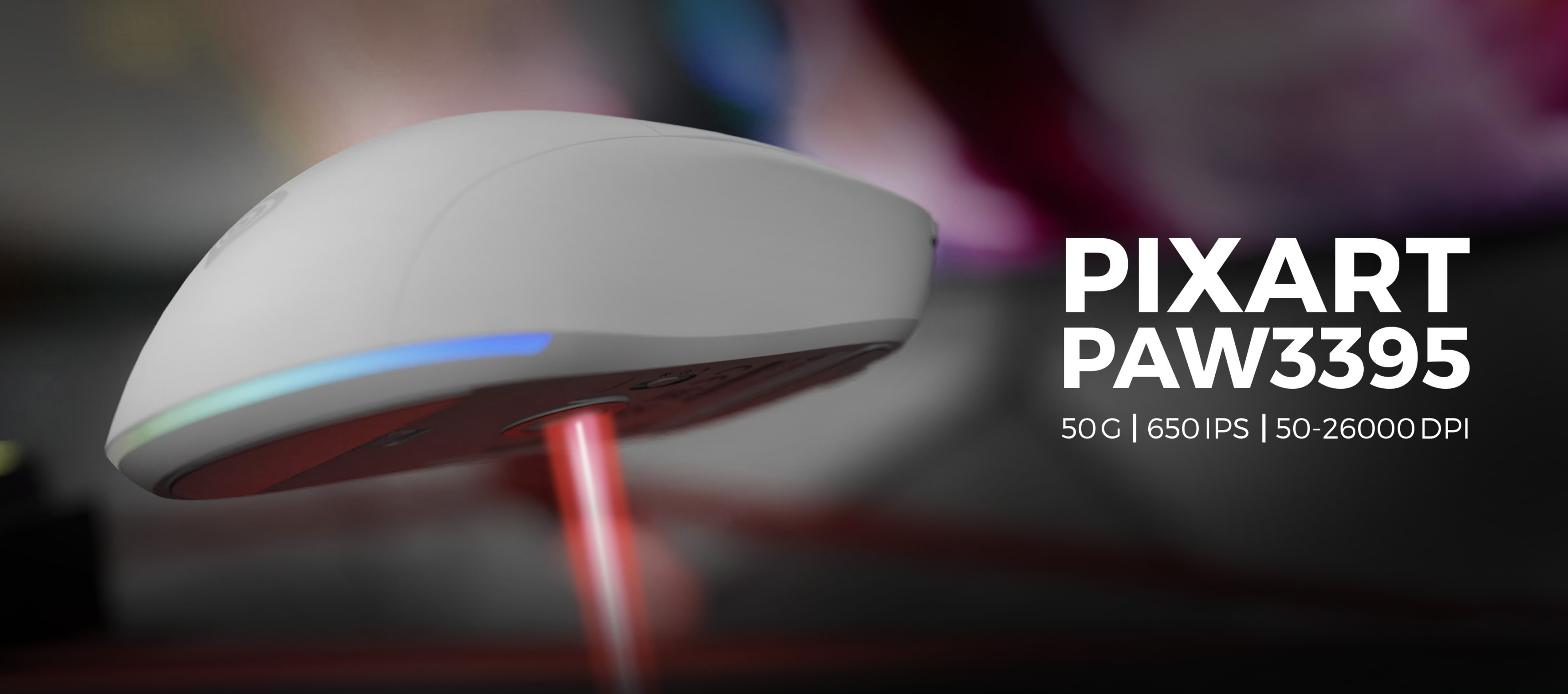 Souris de jeu sans fil avec paramètres personnalisables, dotée du capteur PIXART PAW3395 et d'un design noir élégant.
