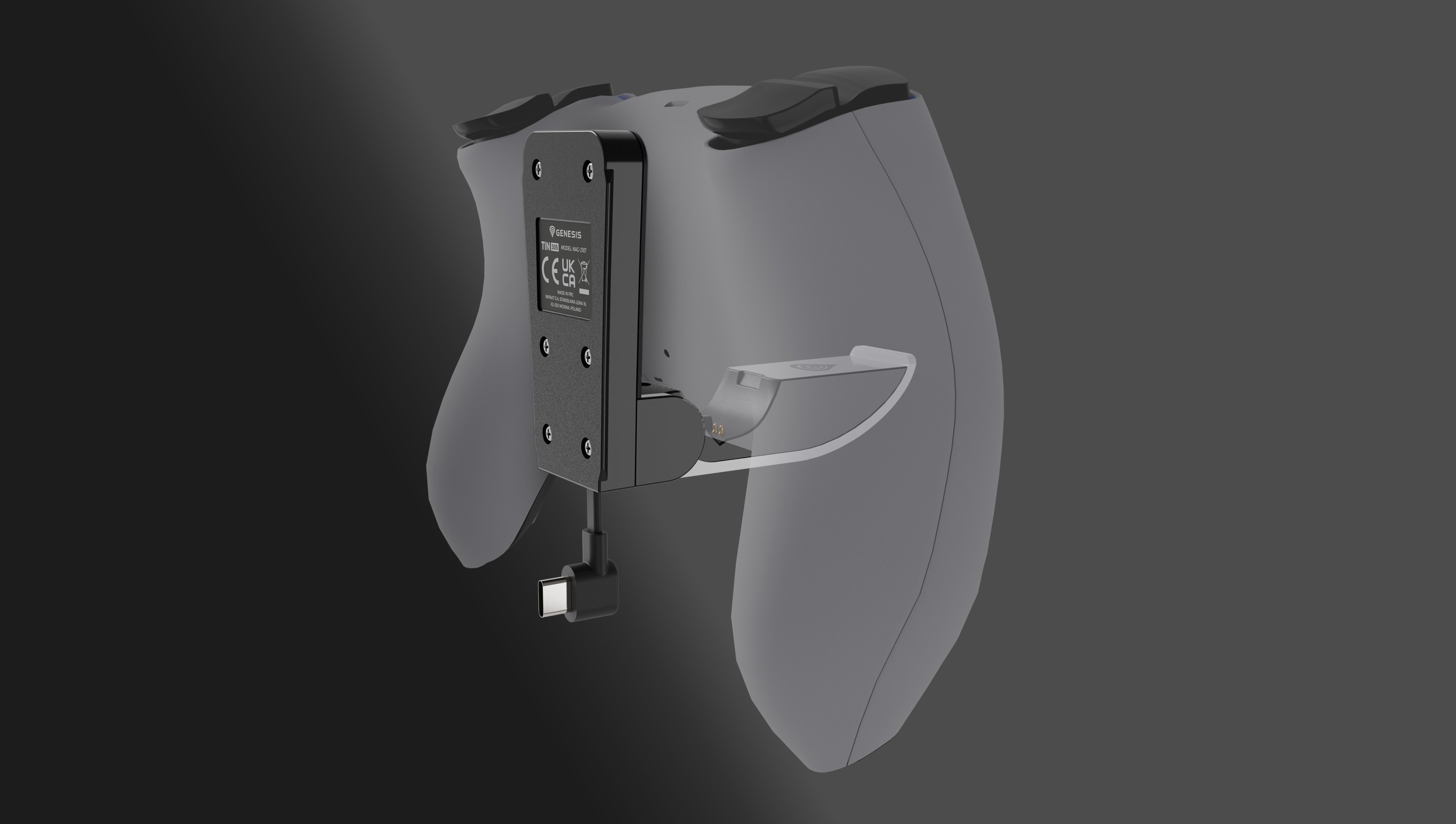 Station d'accueil de charge pour les manettes Genesis TIN 305, compatible avec la PS5 Slim, avec un design épuré et des connexions faciles.