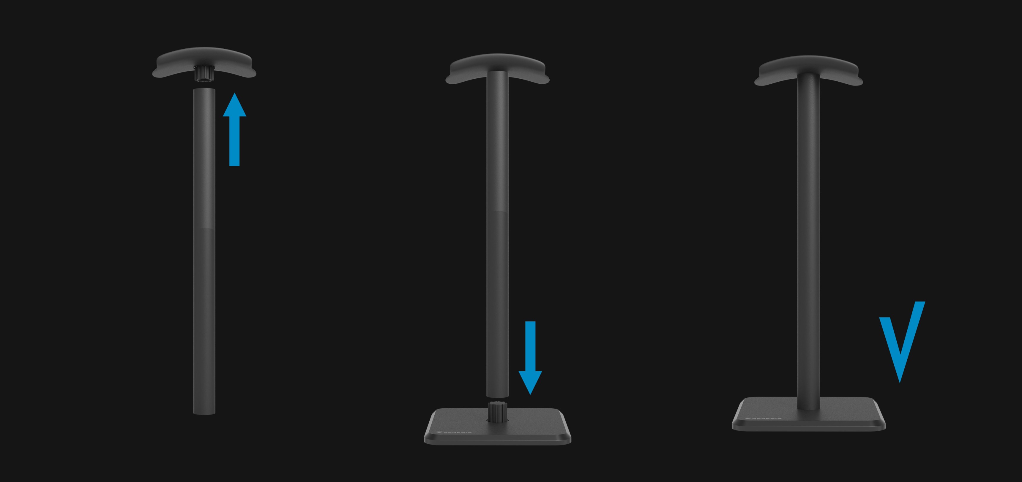 Support pour casque d'écoute à hauteur réglable, doté d'une base stable et d'un design noir simple. Convient pour l'organisation des casques d'écoute.