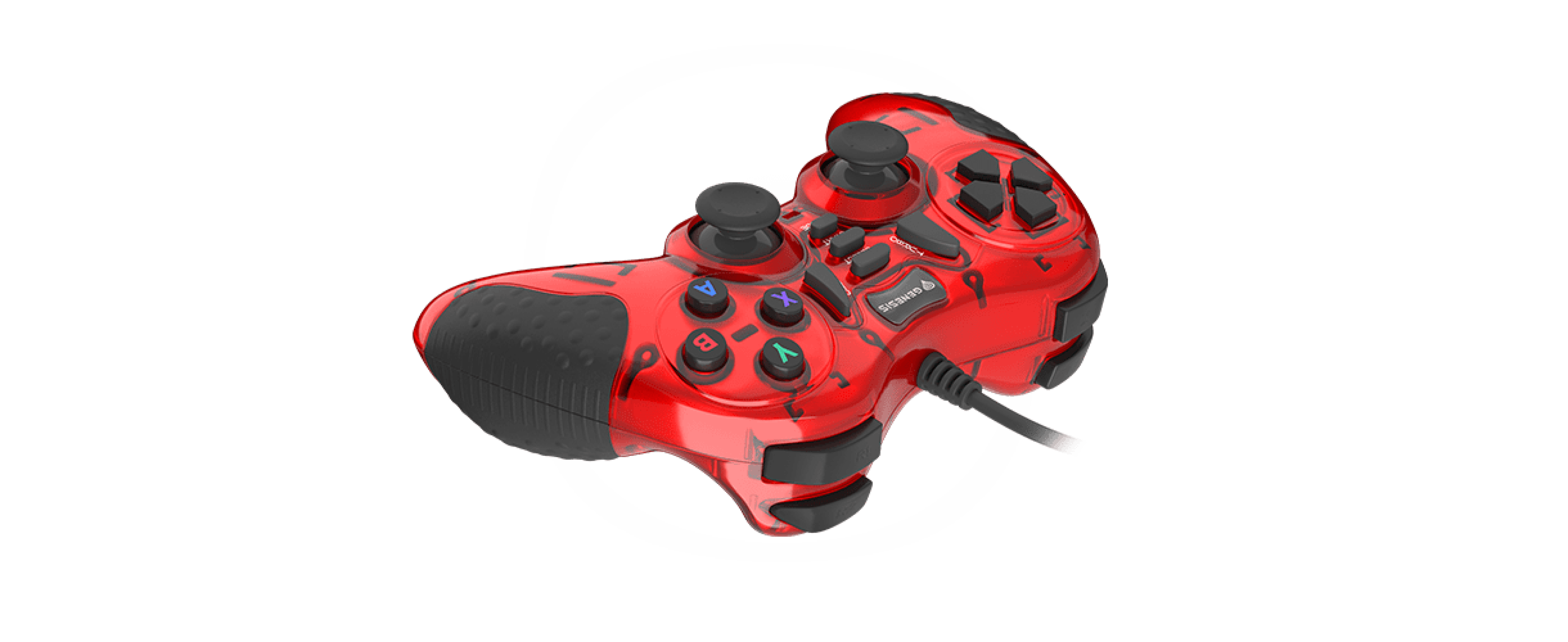 Manette de jeu rouge filaire pour PC avec joystick, boutons et poignées ergonomiques