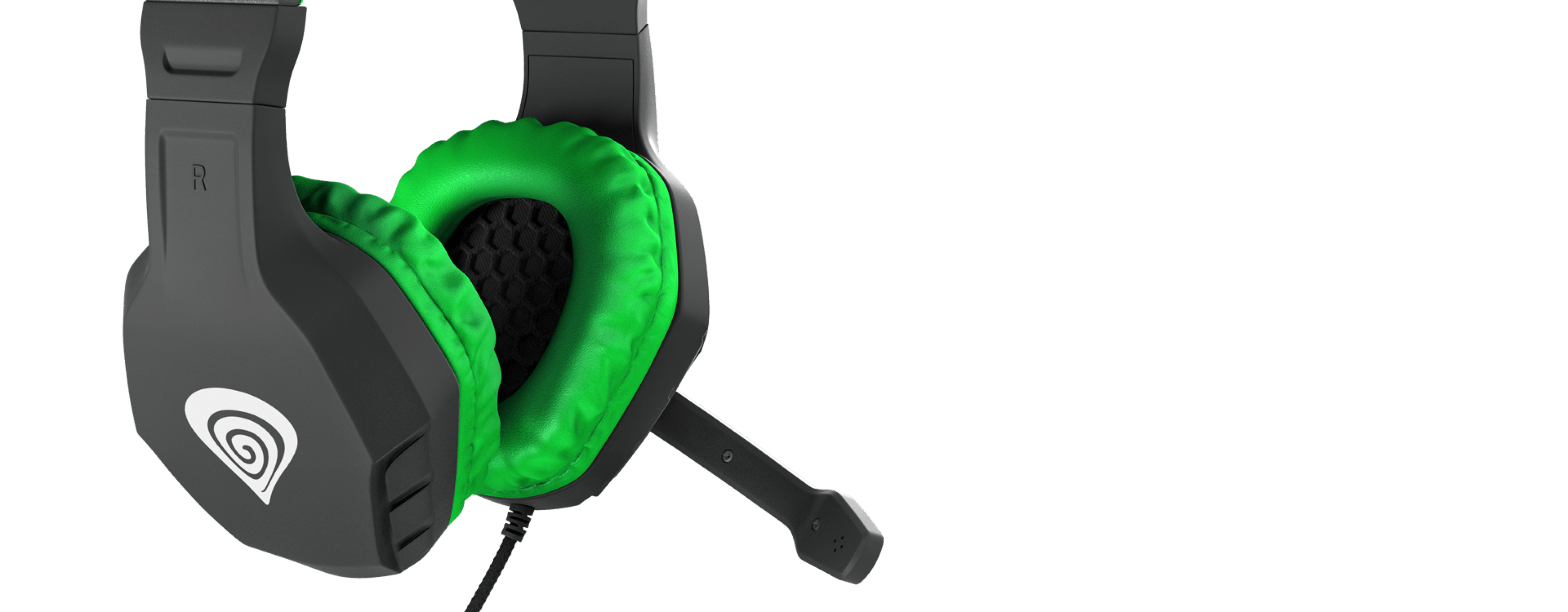 Casque supra-auriculaire noir et vert avec microphone, doté d'oreillettes rembourrées et d'un bandeau réglable.