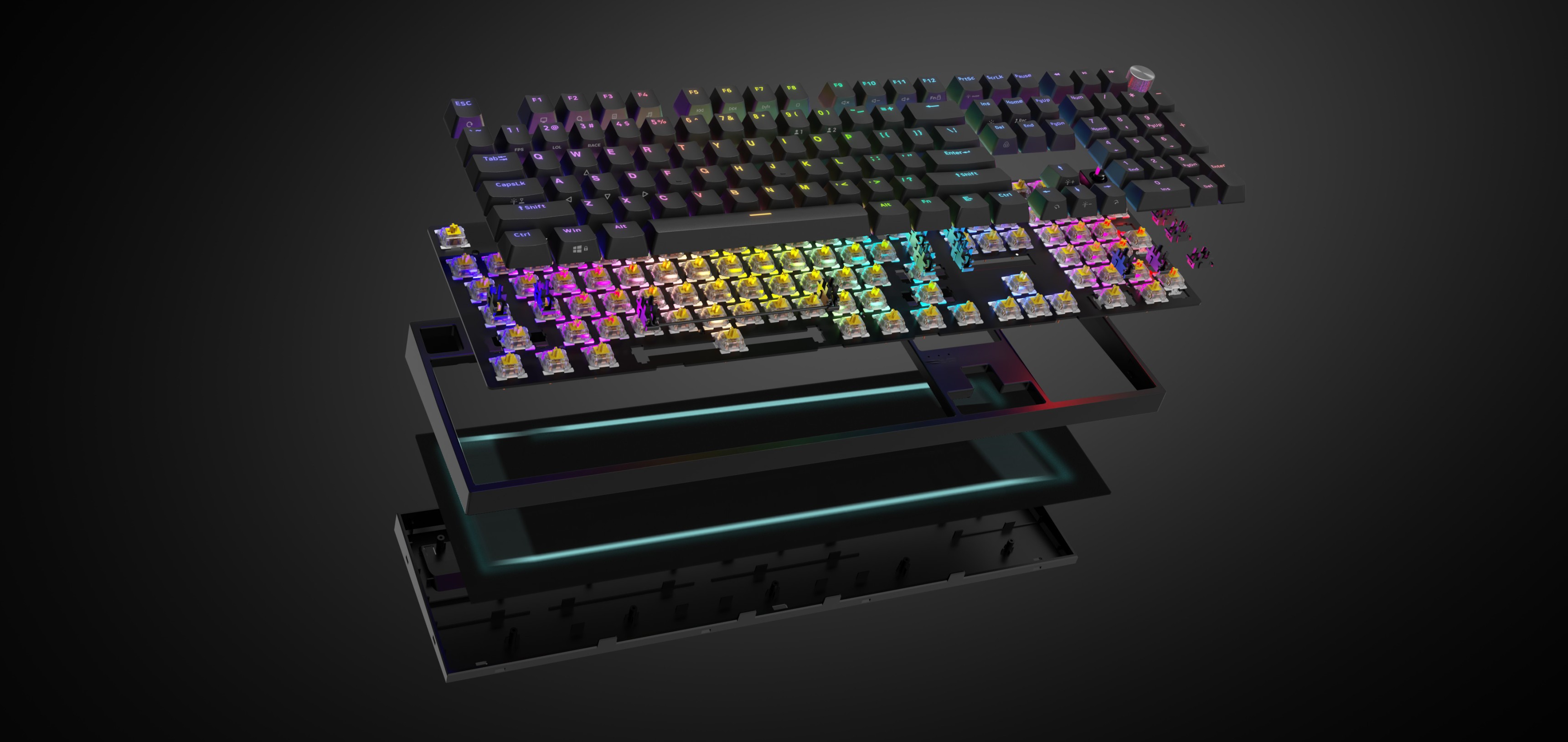 Clavier de jeu mécanique Genesis Thor 404 US avec éclairage RVB et commutateurs Gateron Yellow Pro, doté d'un design noir.