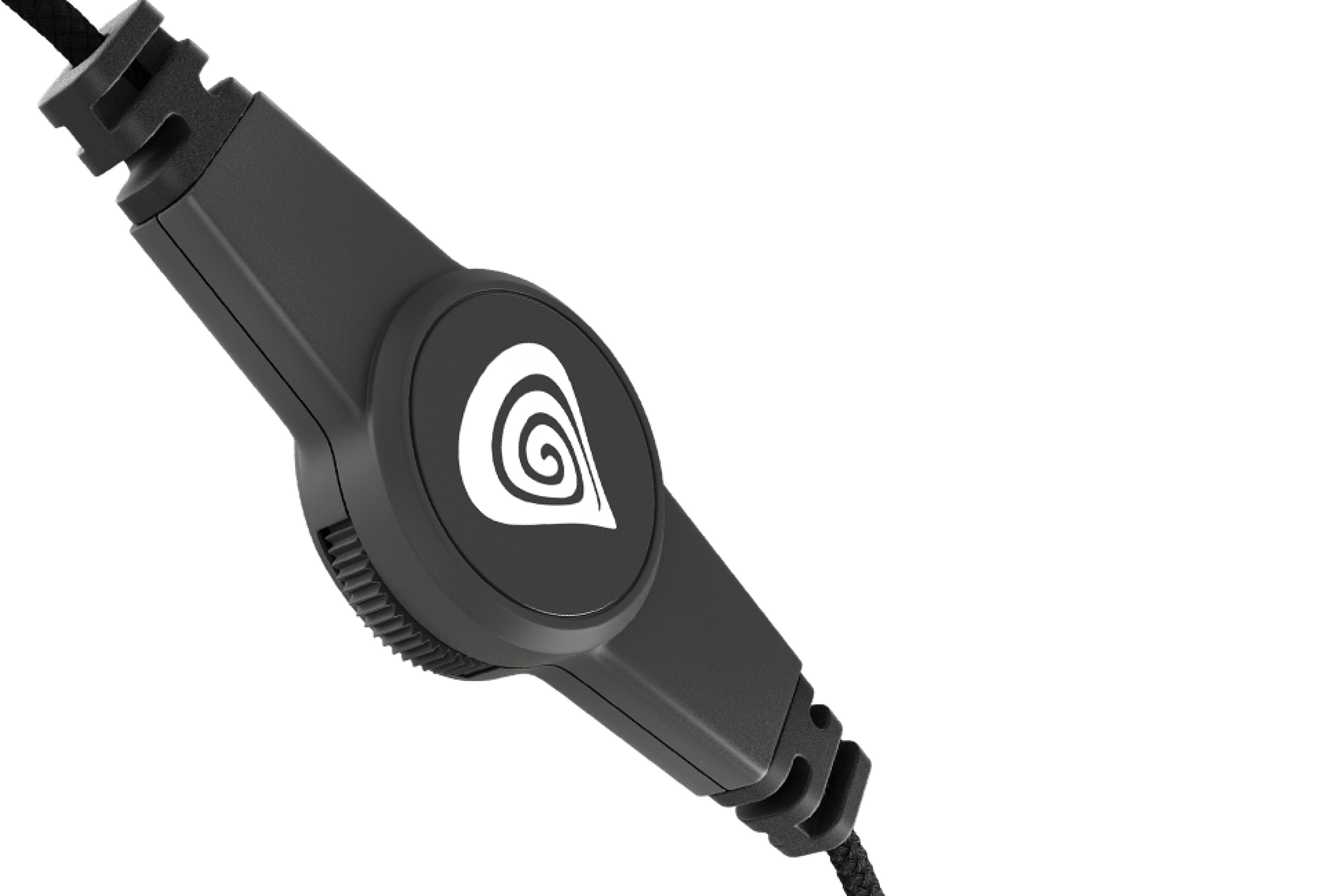 Gros plan sur le casque Genesis Argon 200 avec un design noir et bleu et une commande de microphone sur le cordon.