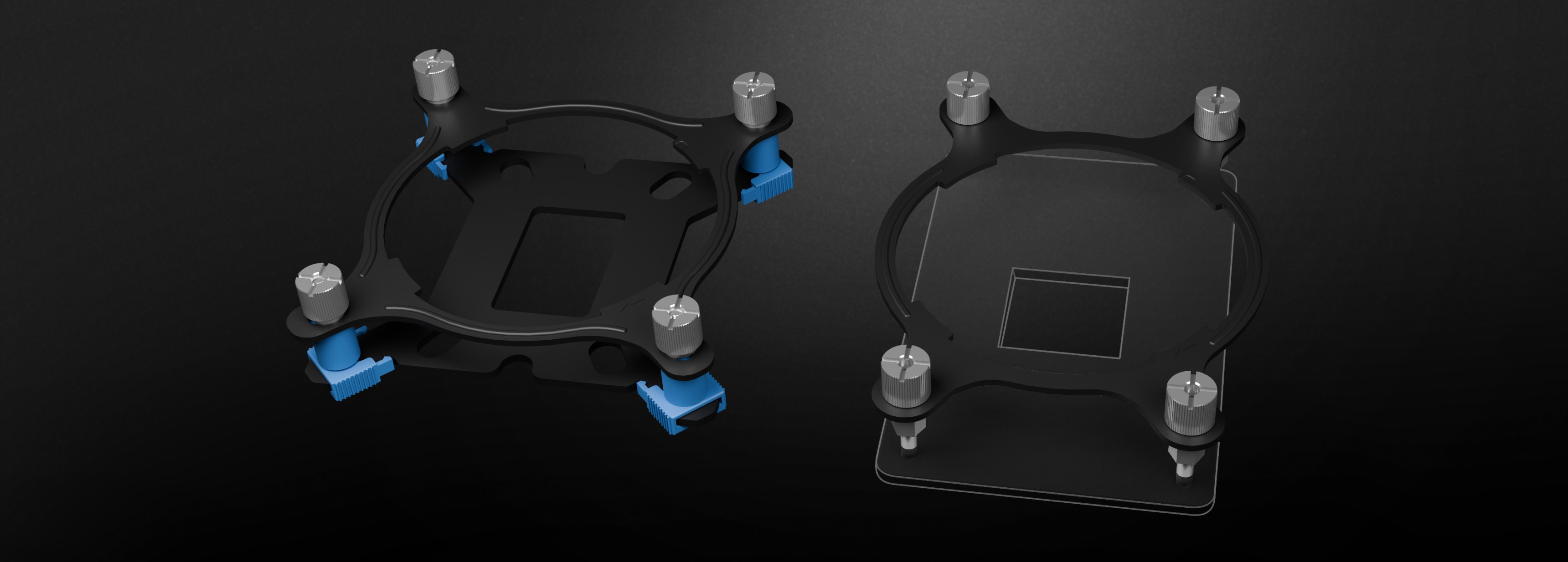 Supports de montage du système de refroidissement à l'eau pour le Genesis Hydria 240, présentant un design noir élégant avec des accents bleus.