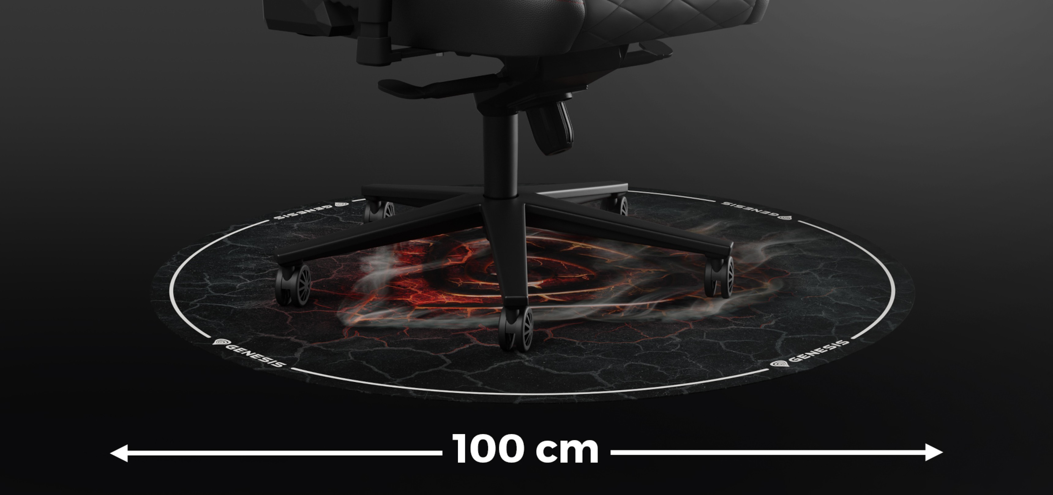 Tapis de protection rond pour la chaise Genesis Tellur 400, mesurant 100 cm, présentant un motif de lave.