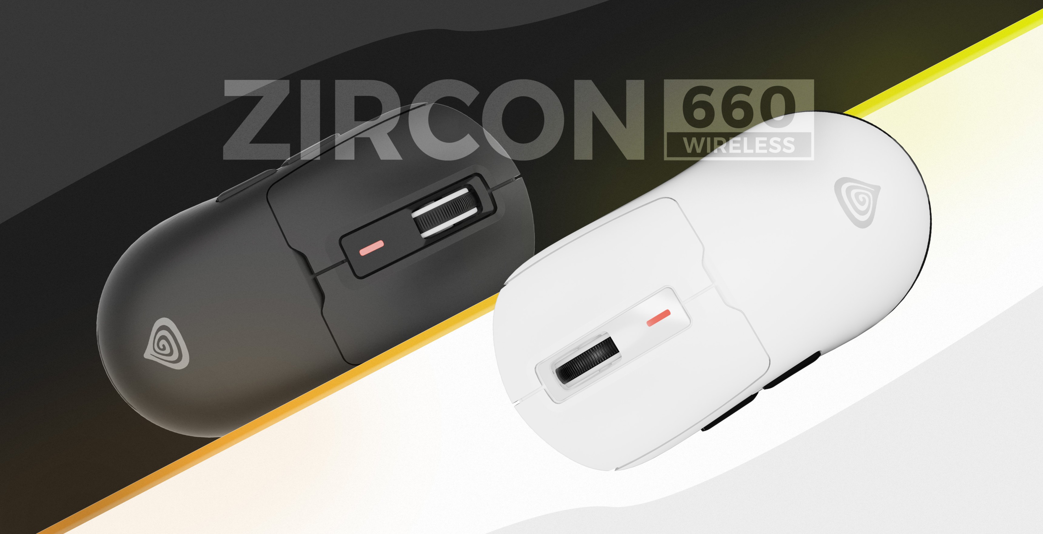 Souris de jeu sans fil Genesis Zircon 660 en noir et blanc, avec réglages DPI personnalisables jusqu'à 12000.