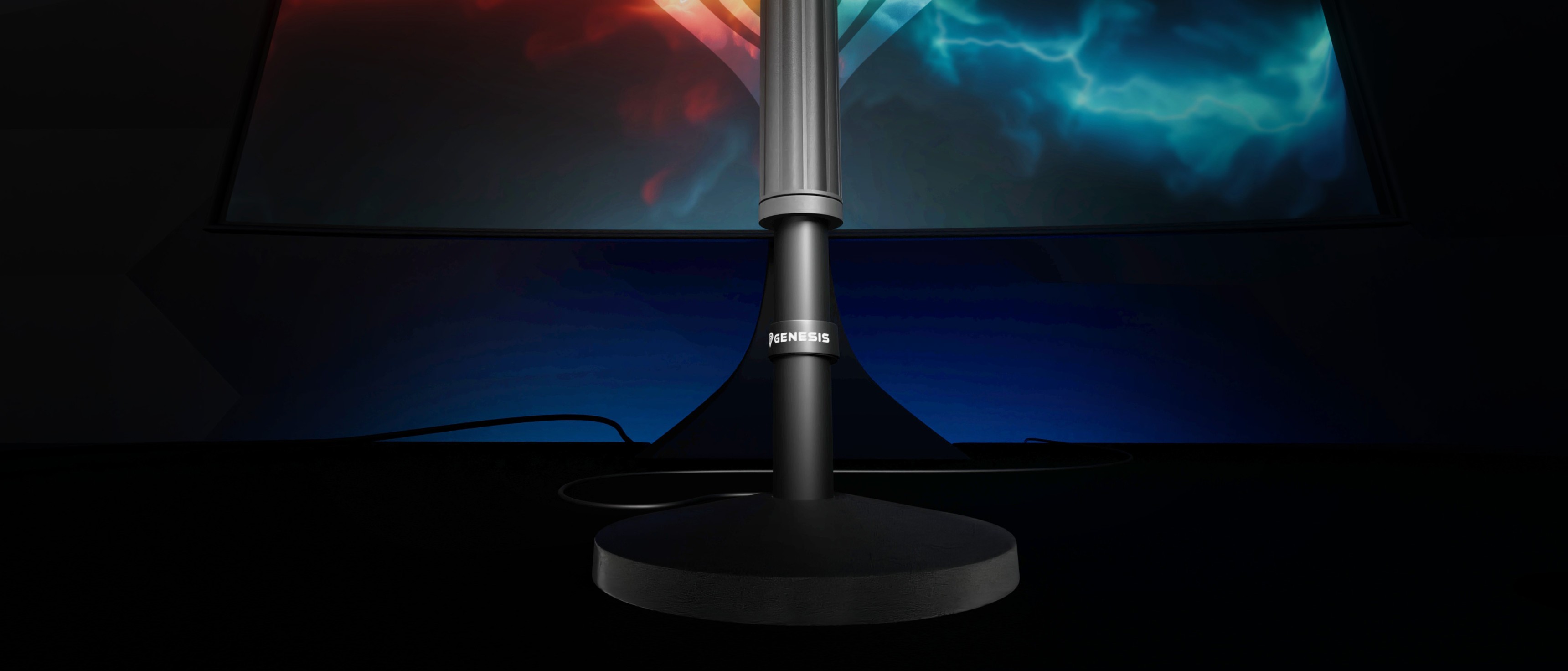 Support pour microphone Genesis Thulium 350D au design noir élégant, doté d'une base solide et d'une hauteur réglable.