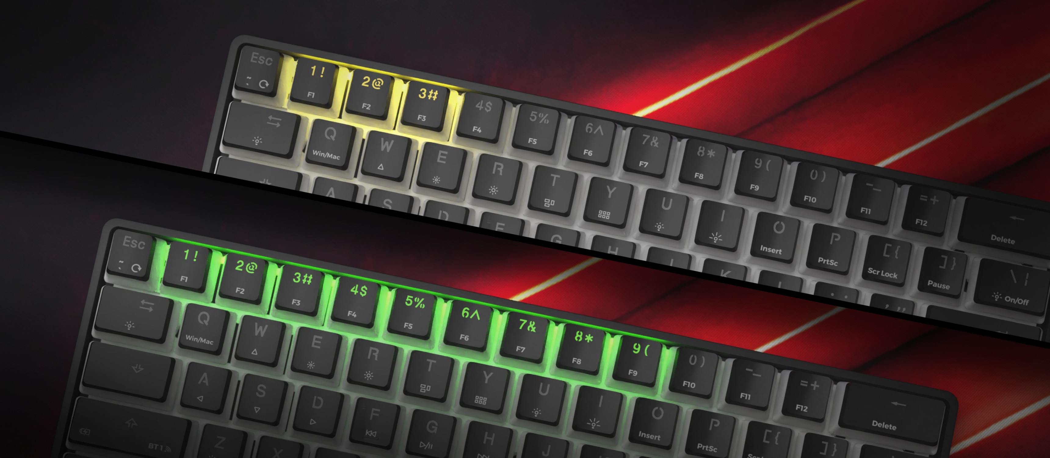 Clavier de jeu mécanique RGB noir doté de commutateurs Gateron Red, avec affichage d'effets lumineux personnalisables.