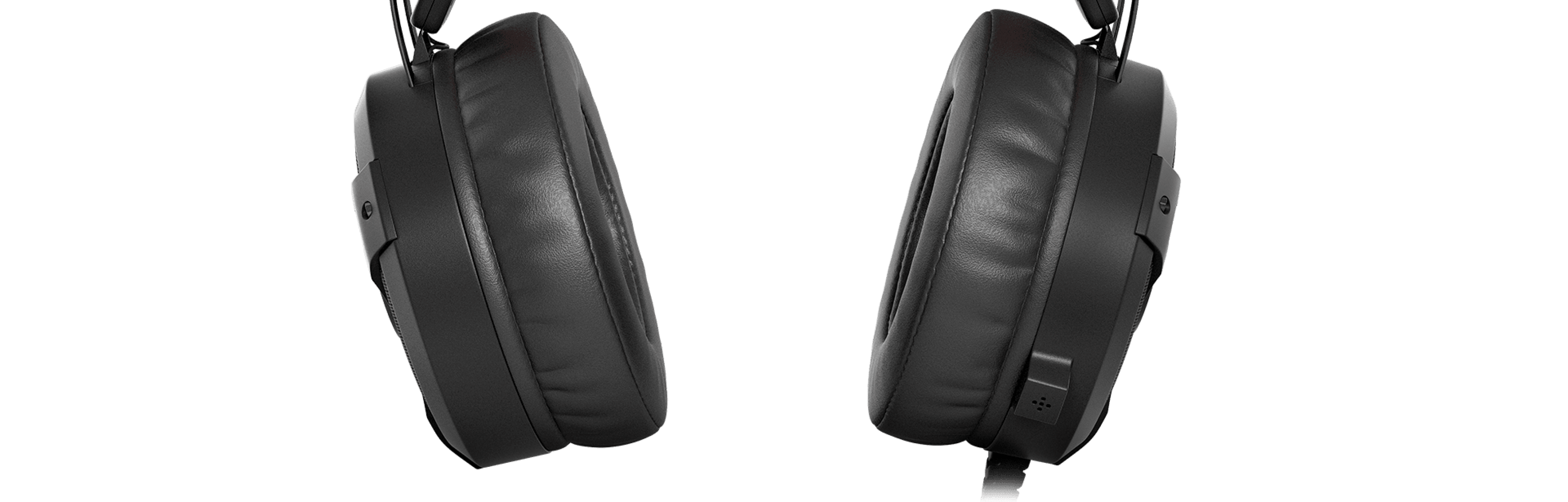 Casque supra-auriculaire Genesis Neon 360 noir et rouge avec un microphone et un design éclairé, vu de côté.
