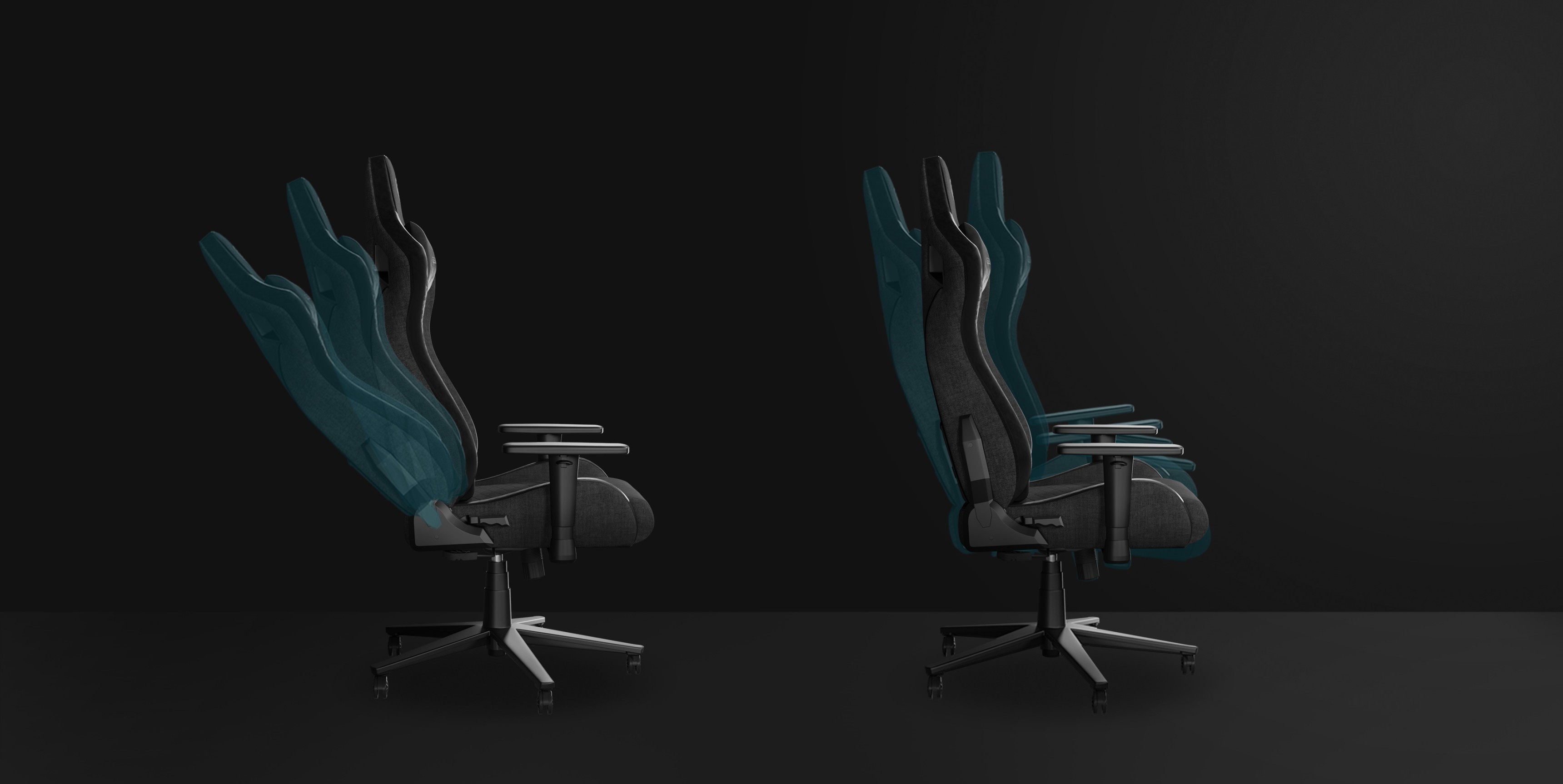 Fauteuil de jeu Genesis Nitro 660 en gris, présenté dans deux positions inclinées sur un fond sombre.