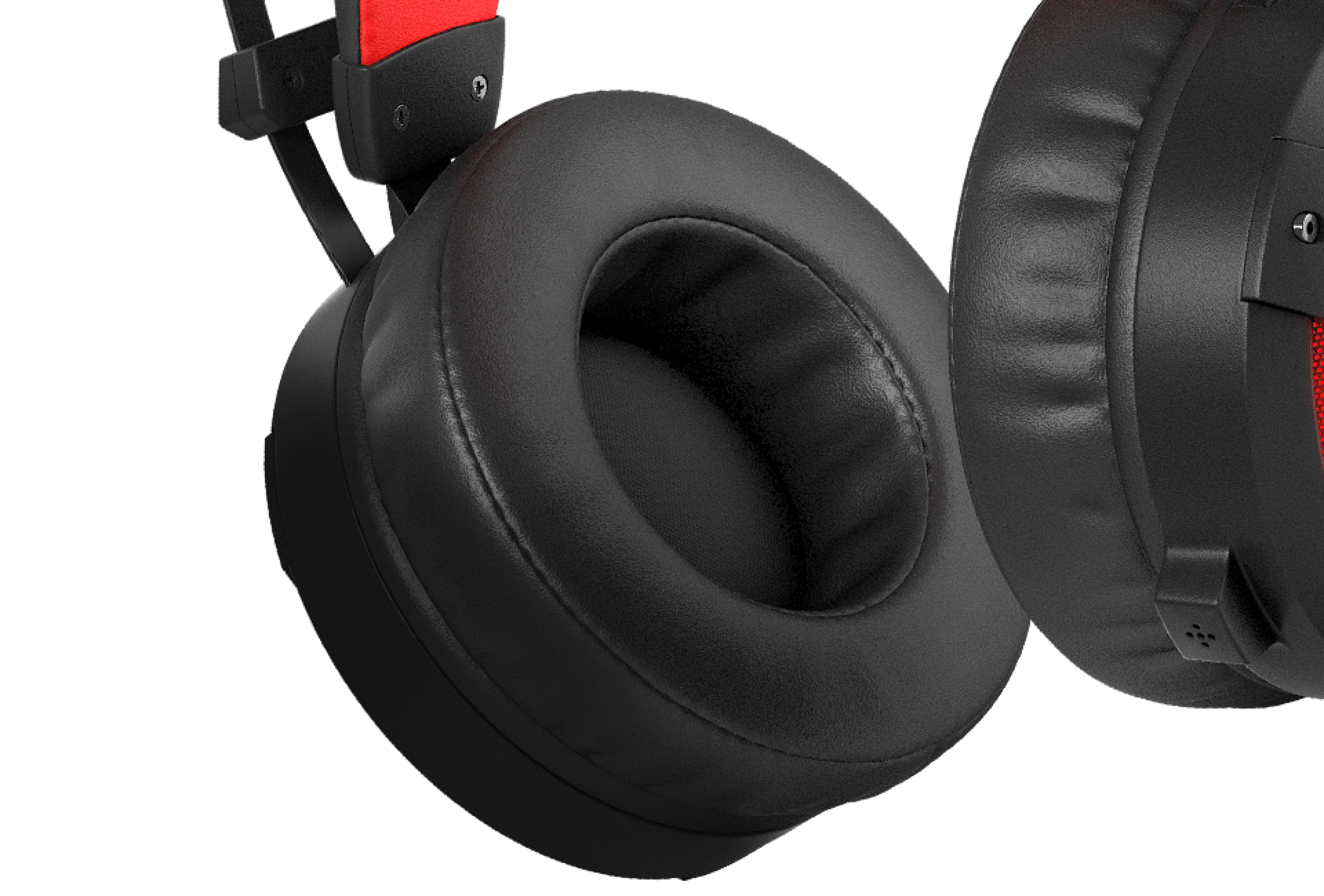 Casque supra-auriculaire Genesis Neon 360 noir et rouge avec une oreillette rembourrée et un microphone. Comporte des détails illuminés pour un look élégant.